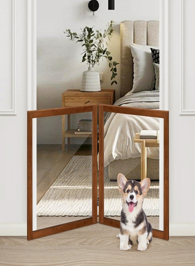 LZRS Clear Dog Gate for Indoor Use - Transparent Pet Fence with Solid Hardwood and Plastic Board, Stylish & Durable freestanding Pet Gate for Doorways, Stairs and Hallways-2 Panel Cherry - Image 1
